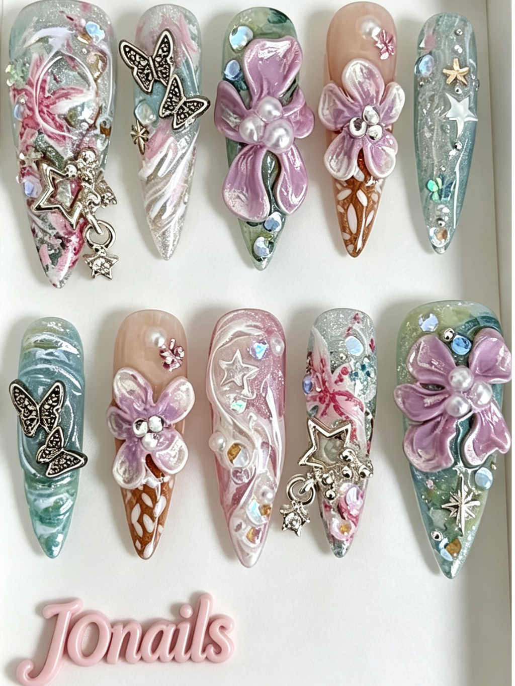 Handmade Press-On Nails Butterfly Pearl - JOnails