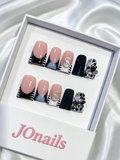 JOnails black pink dollar sign 3D bear square press-on nails