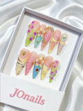 JOnails candy color shell flower almond press-on nails