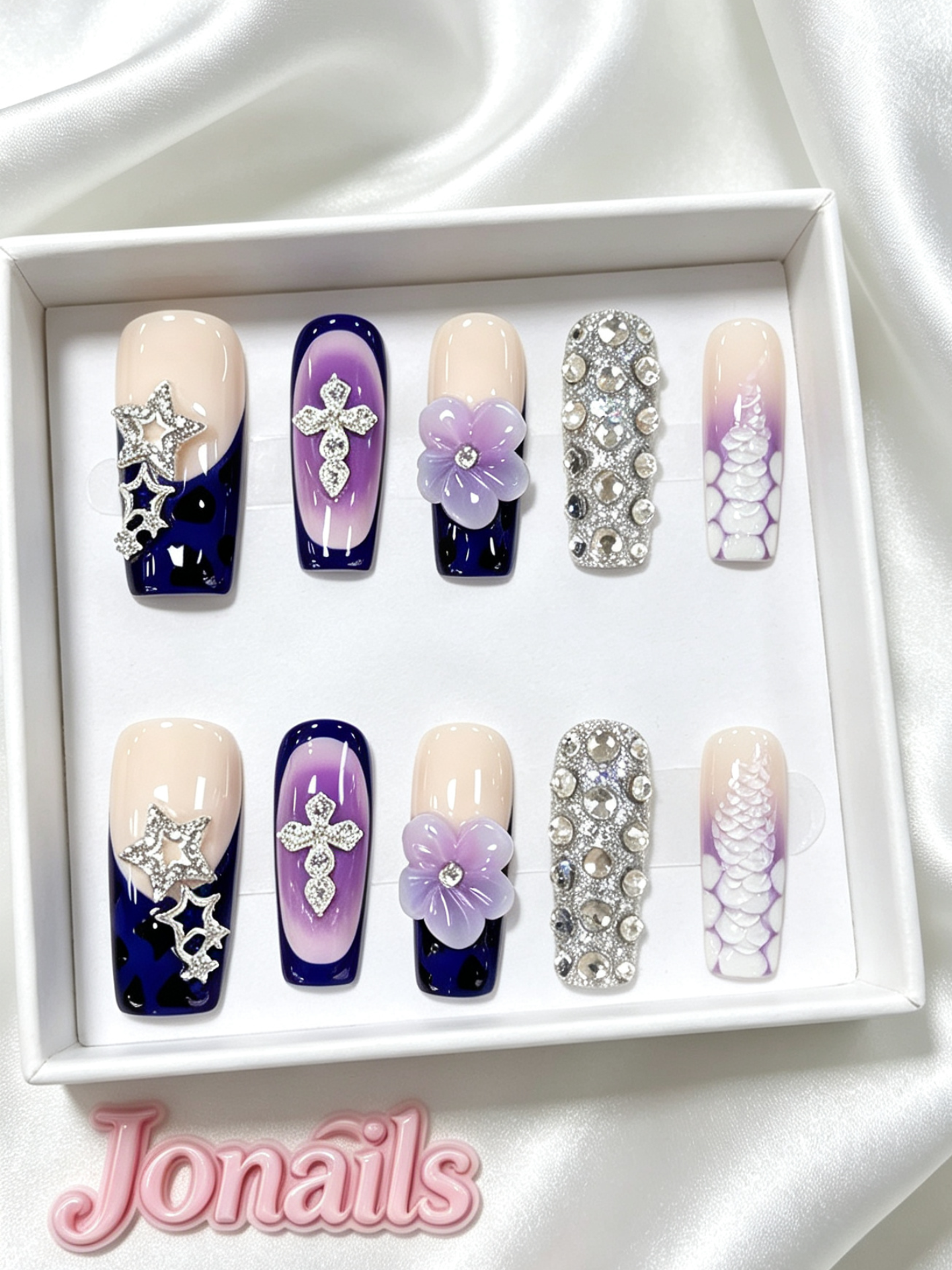Handmade Press-On Nails Purple Star - JOnails