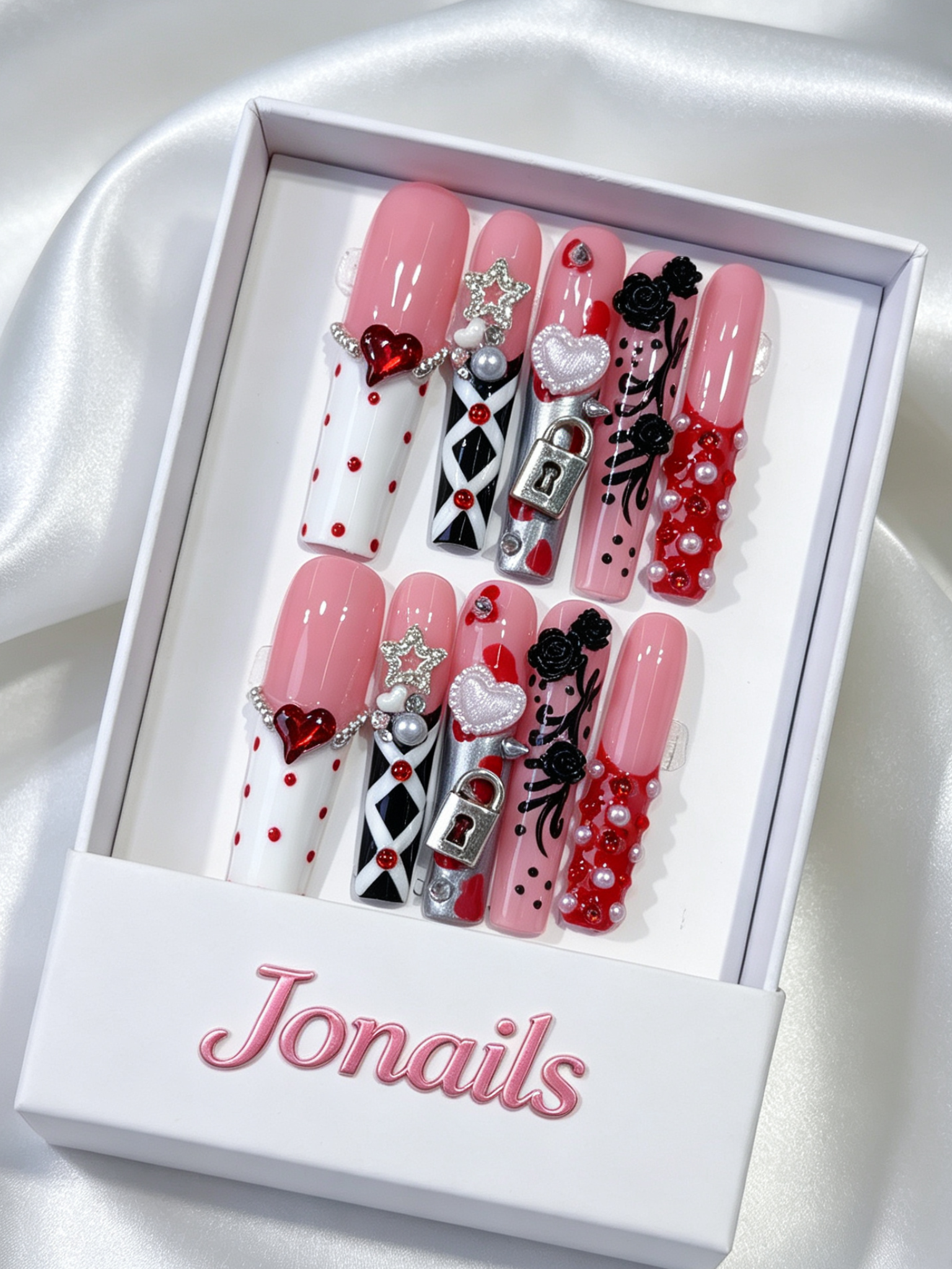 Dark Rose Lock Heart Press-On Nails